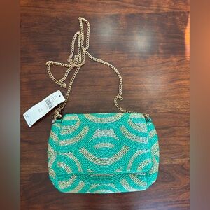 Anthropologie Mini Green and Gold Beaded Women's Bag